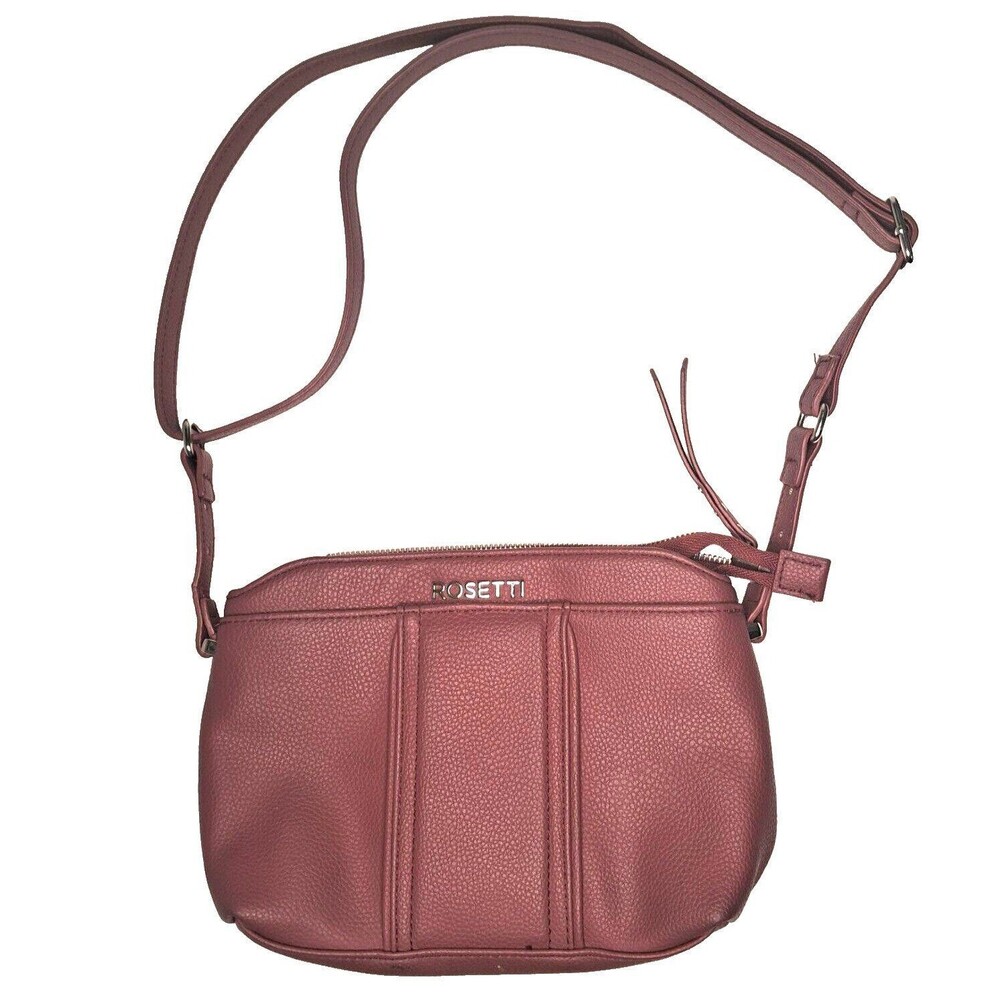 Rosetti Crossbody Bag Purse 6 pocket Plum Faux Leather Zip Magnet Logo